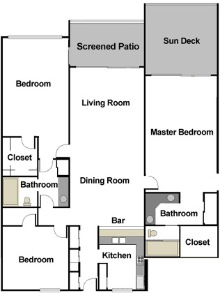 Three Bedroom - Two Bath Floor Plan